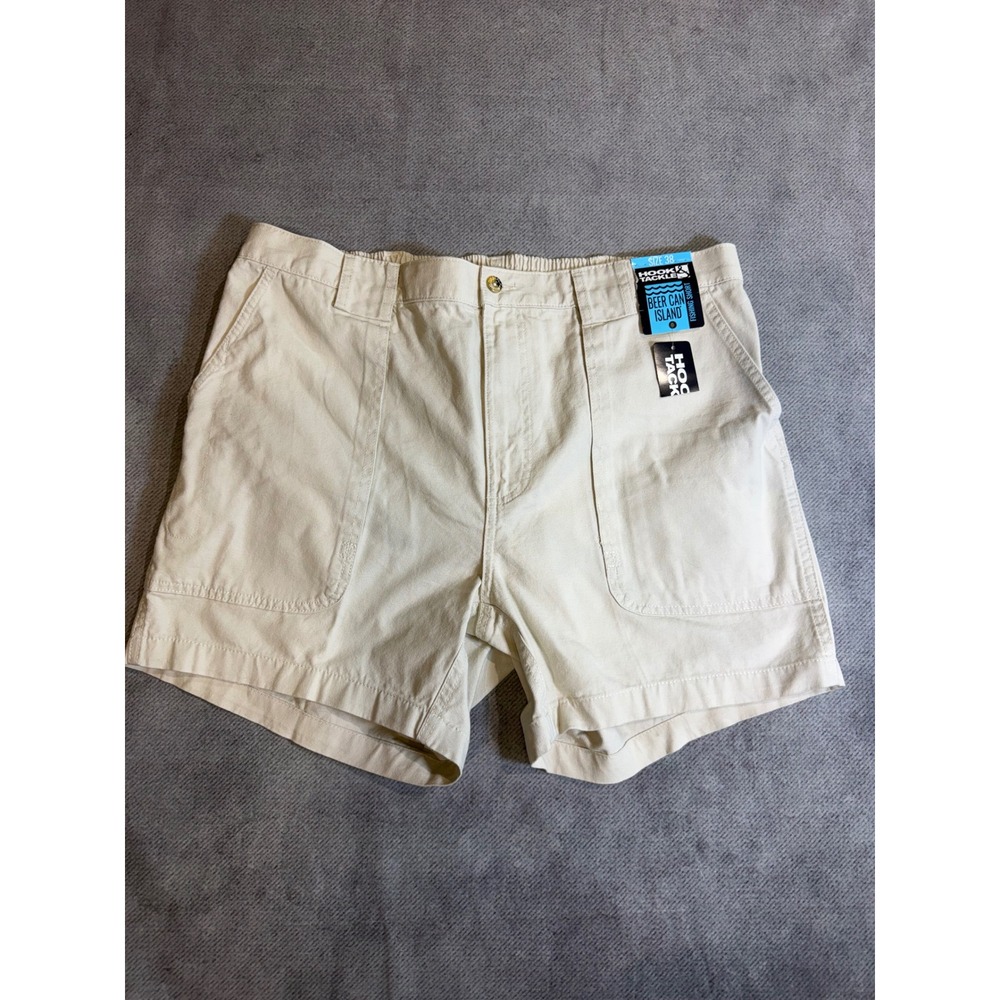 NWT Hook & Tackle Mens Beer Can Island Fishing Shorts Tan Cotton Canvas Size 38